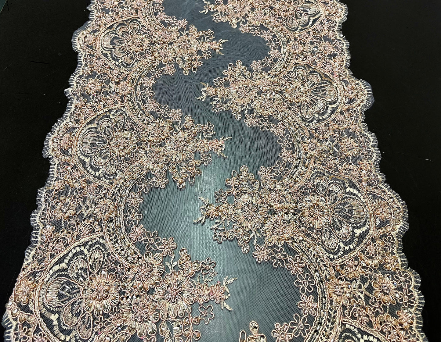 NEW High Class Double Border Embroidered Bead Sequins Corded Net Trim / Trimming