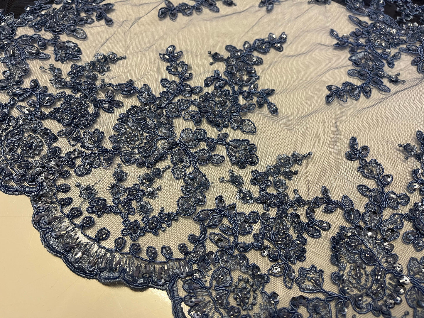 NEW High Class Double Border Embroidered Bead Sequins Corded Net Trim / Trimming