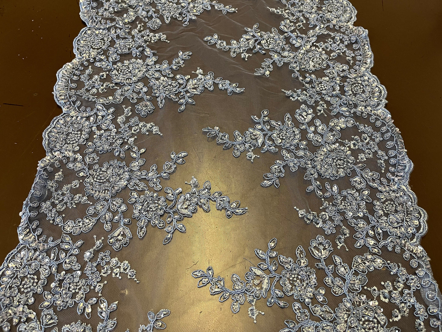 NEW High Class Double Border Embroidered Bead Sequins Corded Net Trim / Trimming