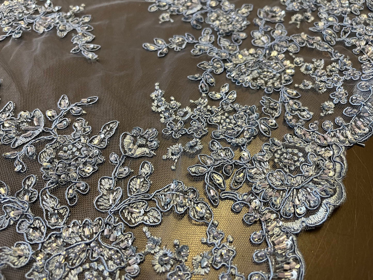 NEW High Class Double Border Embroidered Bead Sequins Corded Net Trim / Trimming
