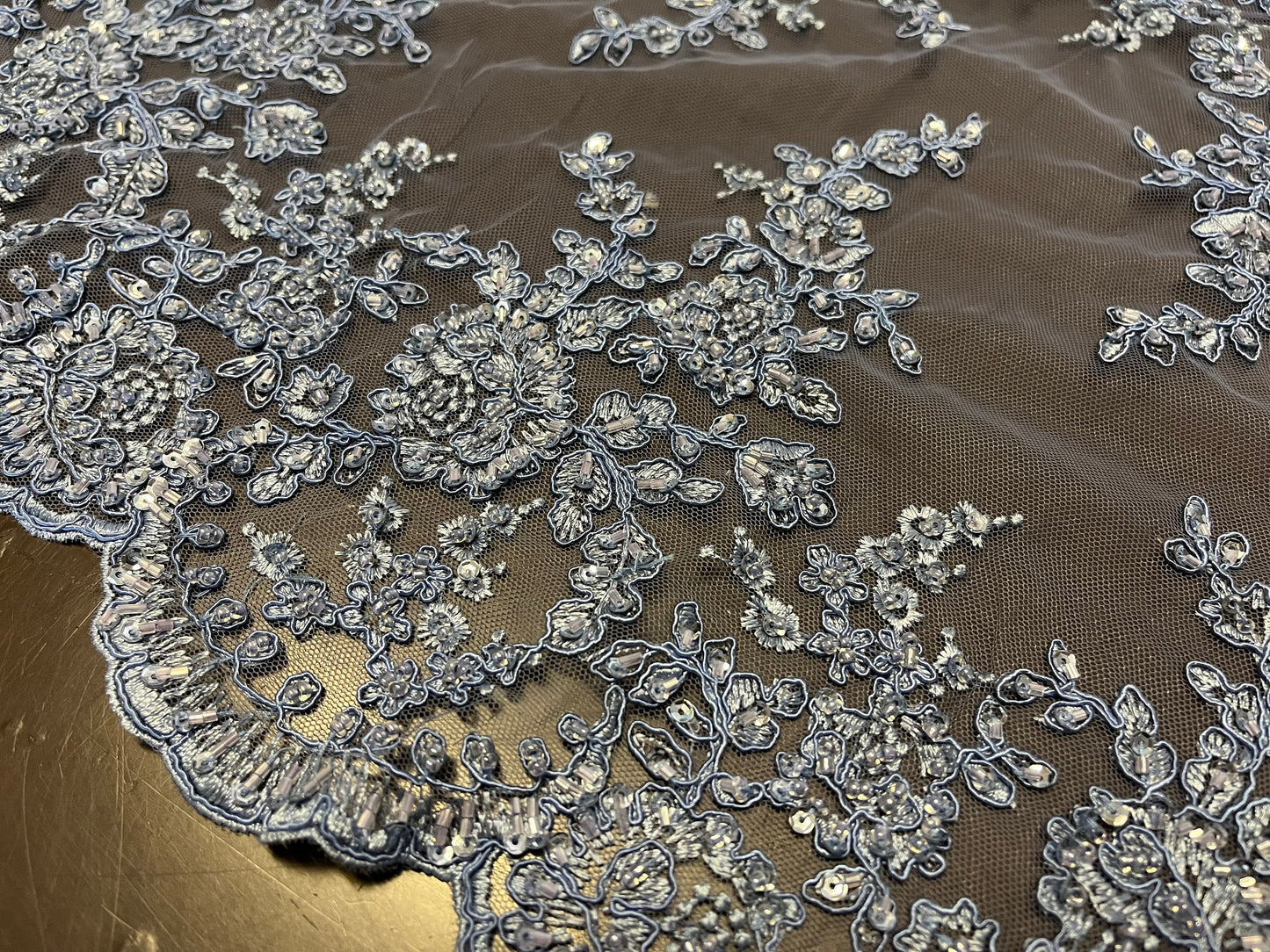 NEW High Class Double Border Embroidered Bead Sequins Corded Net Trim / Trimming