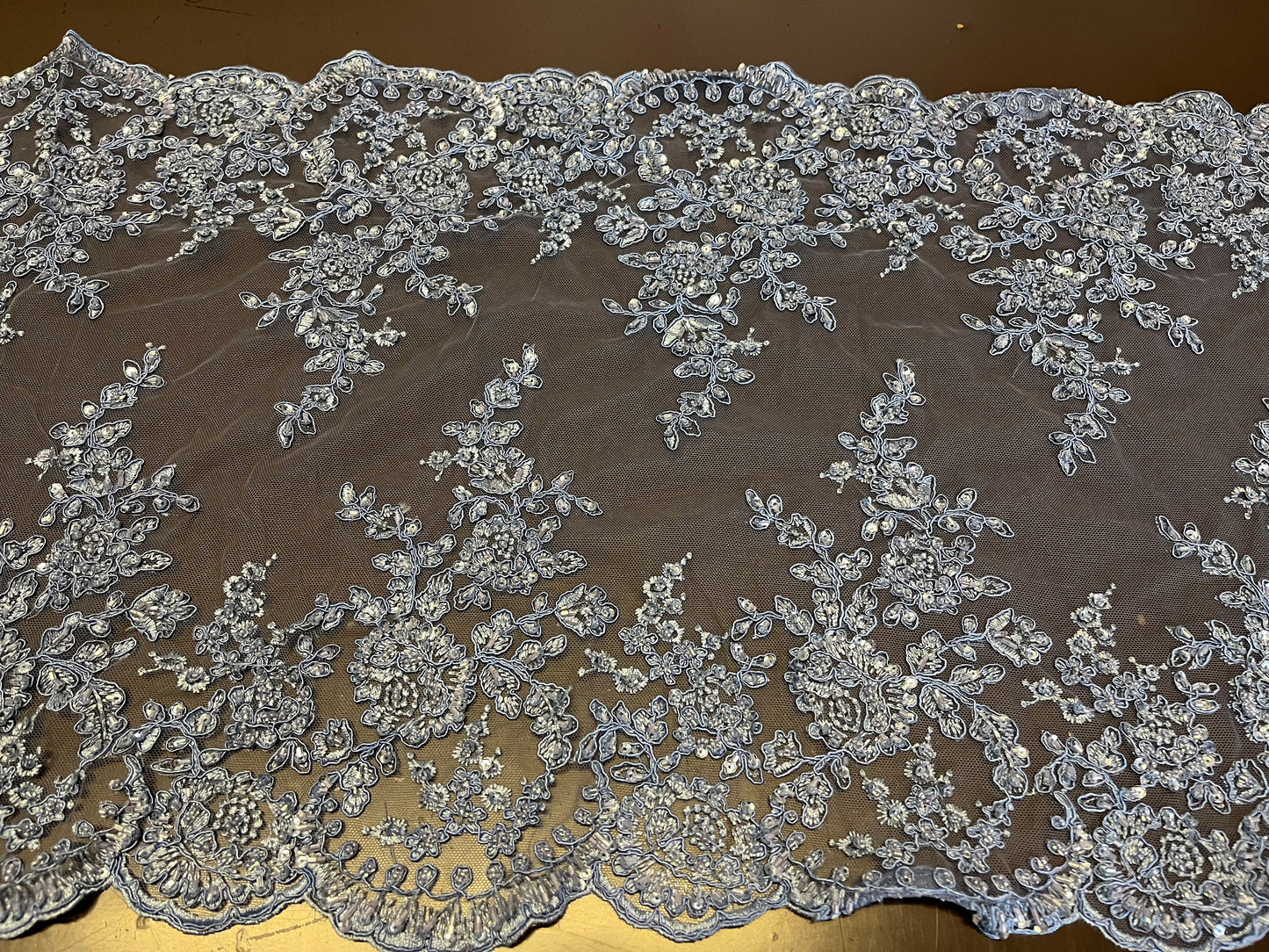 NEW High Class Double Border Embroidered Bead Sequins Corded Net Trim / Trimming