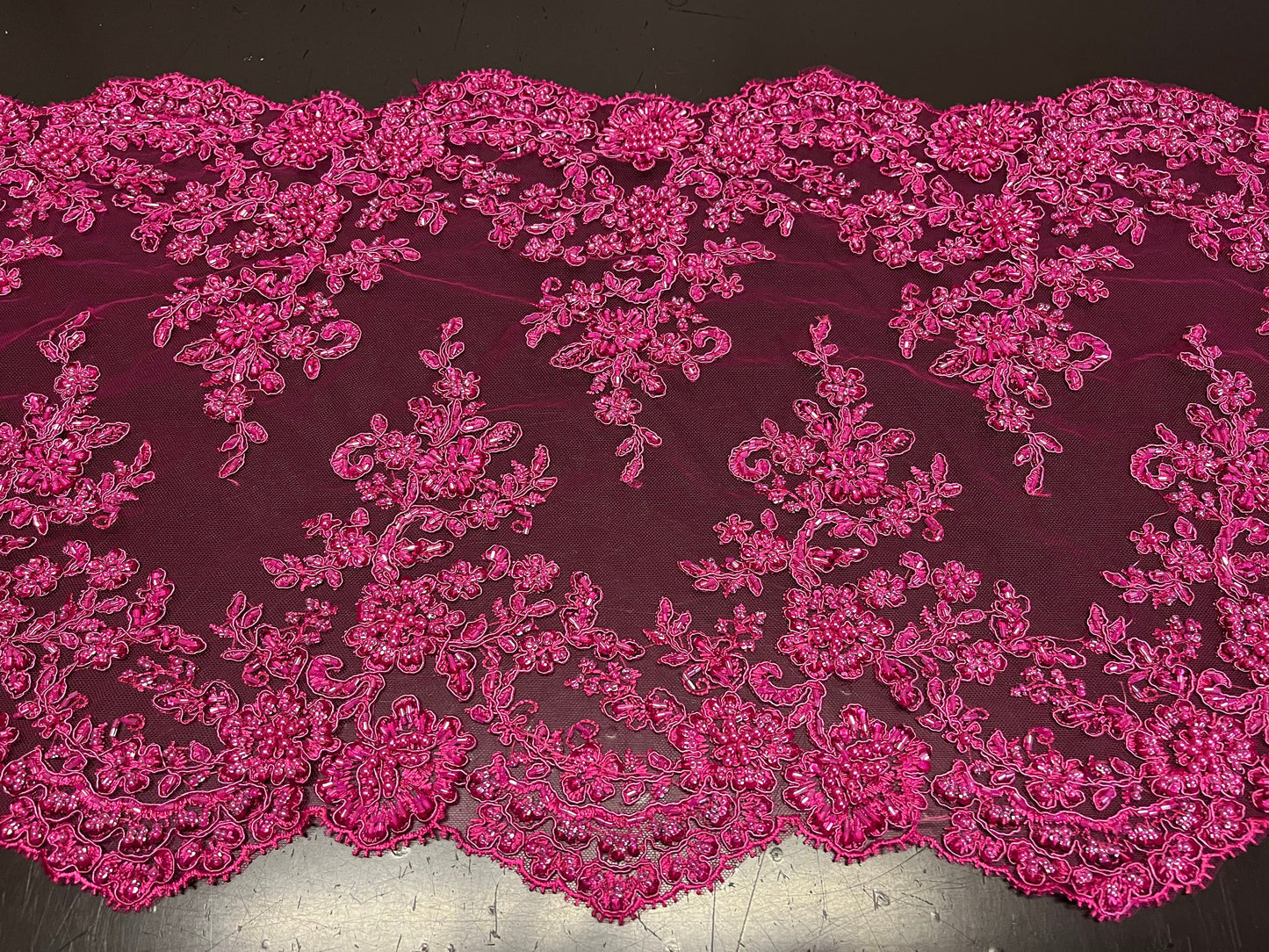 NEW High Class Pink Double Border Embroidered Bead Sequins Pearl Corded Net Trim / Trimming