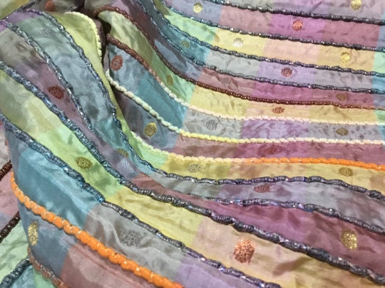 NEW High Class Stripe Embroidered Silk Lurex Fabric