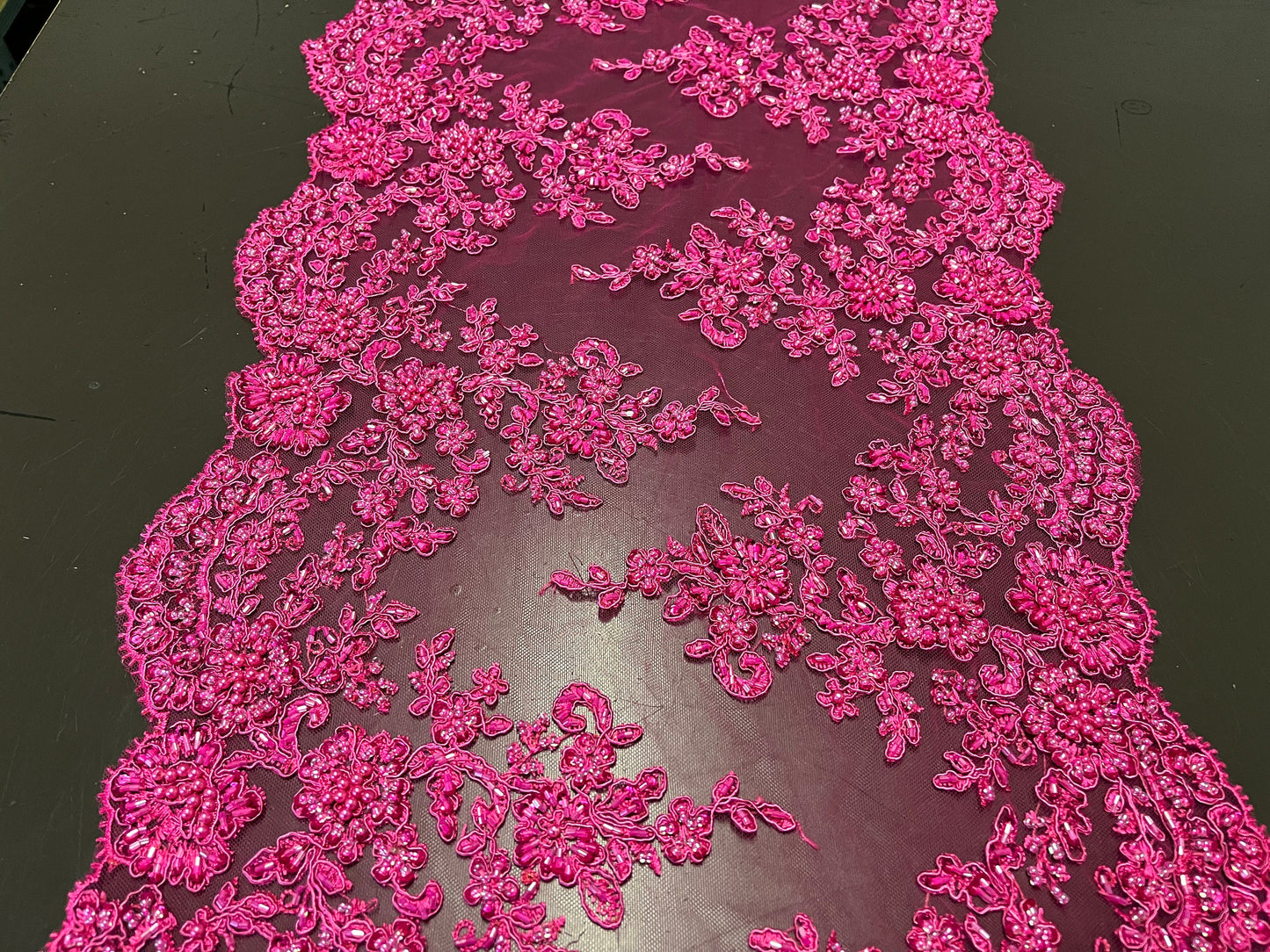 NEW High Class Pink Double Border Embroidered Bead Sequins Pearl Corded Net Trim / Trimming