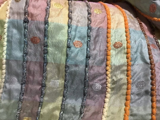 NEW High Class Stripe Embroidered Silk Lurex Fabric