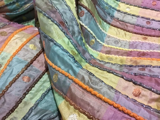 NEW High Class Stripe Embroidered Silk Lurex Fabric