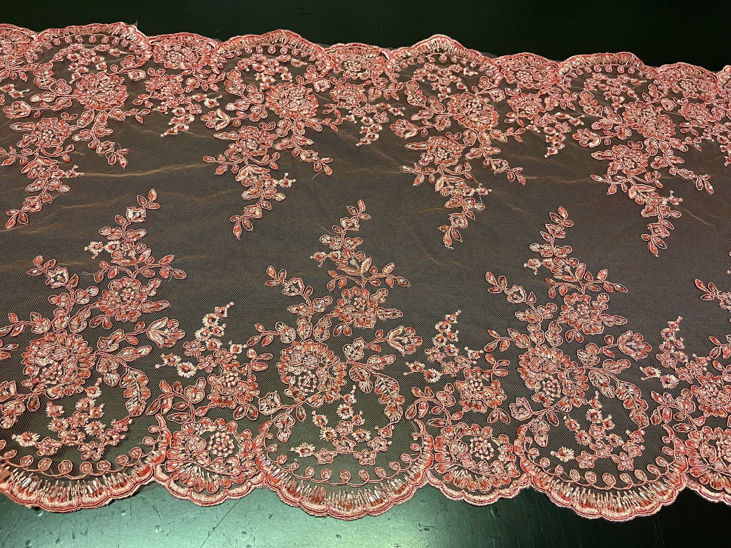 NEW High Class Double Border Embroidered Bead Corded Net Trim / Trimming