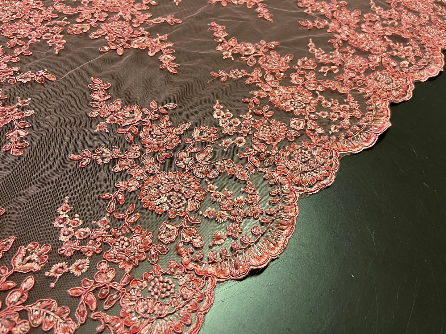 NEW High Class Double Border Embroidered Bead Corded Net Trim / Trimming