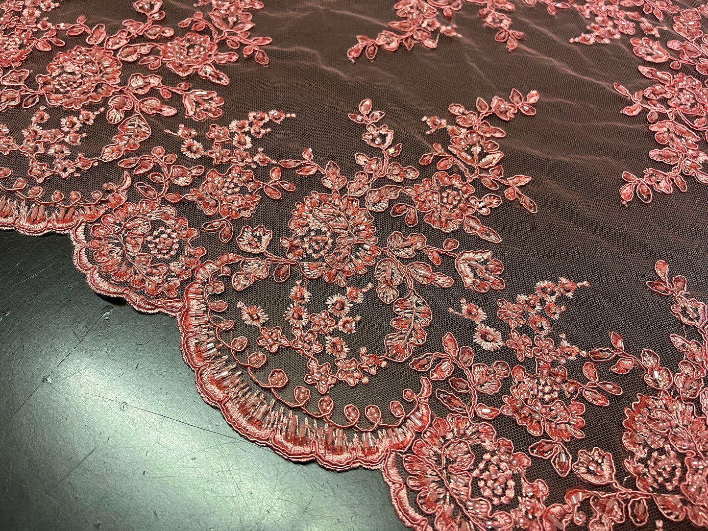 NEW High Class Double Border Embroidered Bead Corded Net Trim / Trimming