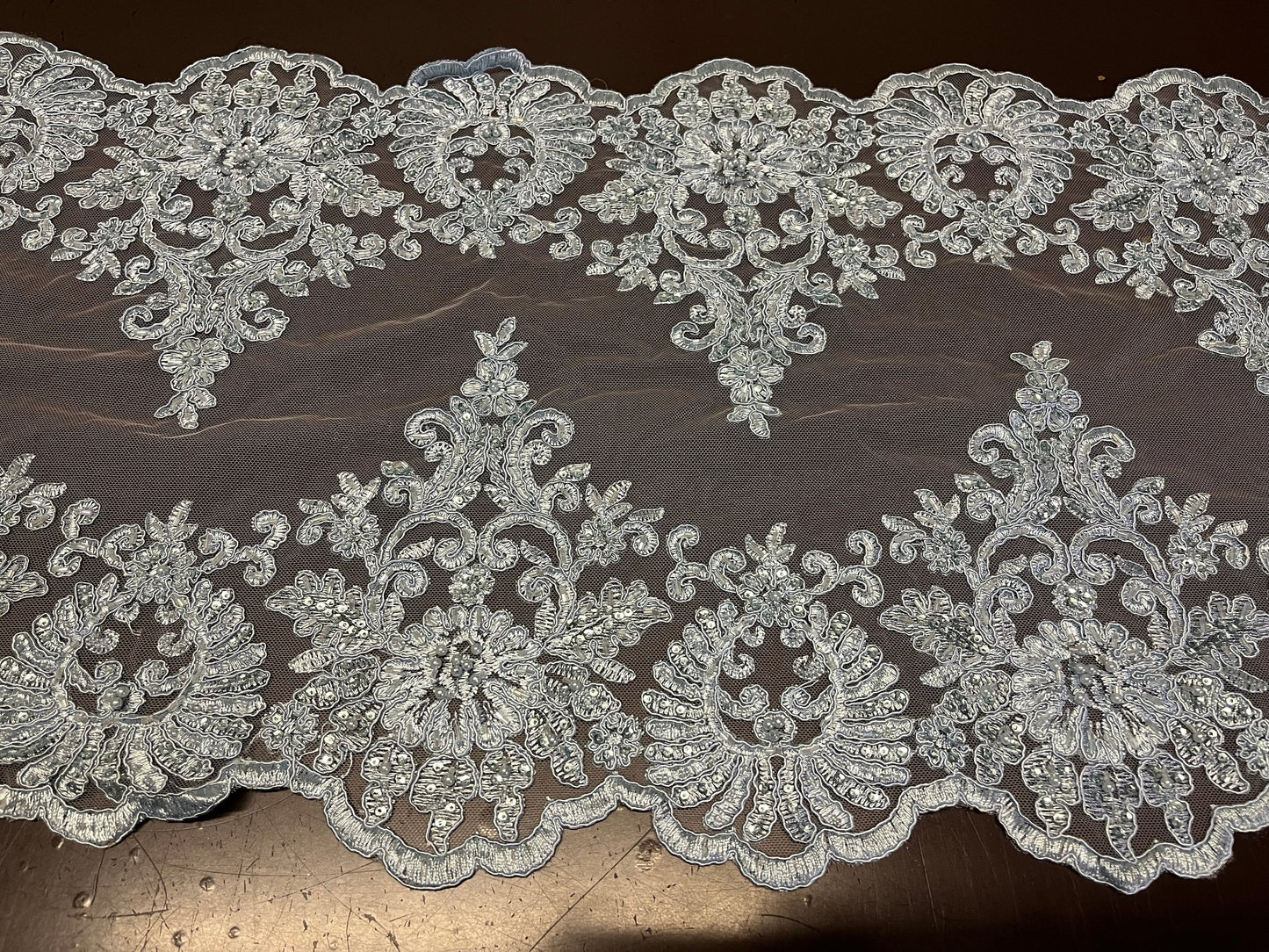 NEW High Class Double Border Embroidered Bead Sequins Corded Net Trim / Trimming