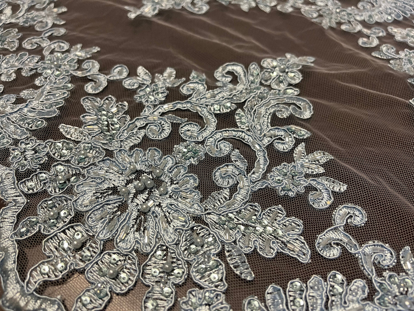 NEW High Class Double Border Embroidered Bead Sequins Corded Net Trim / Trimming