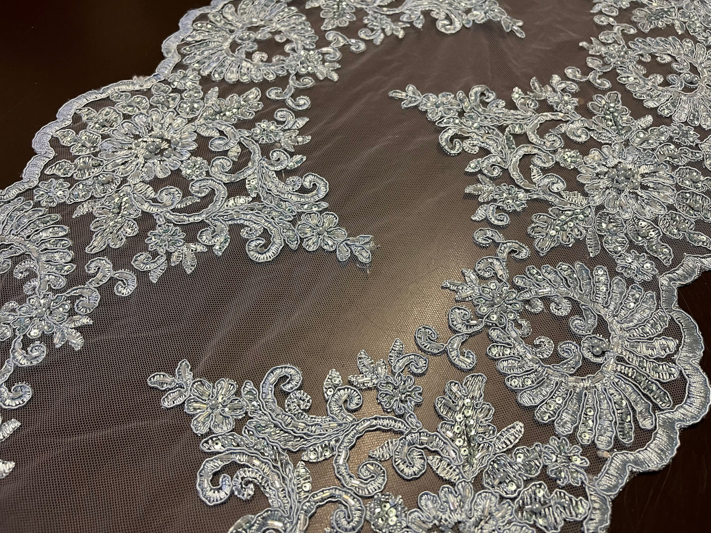 NEW High Class Double Border Embroidered Bead Sequins Corded Net Trim / Trimming