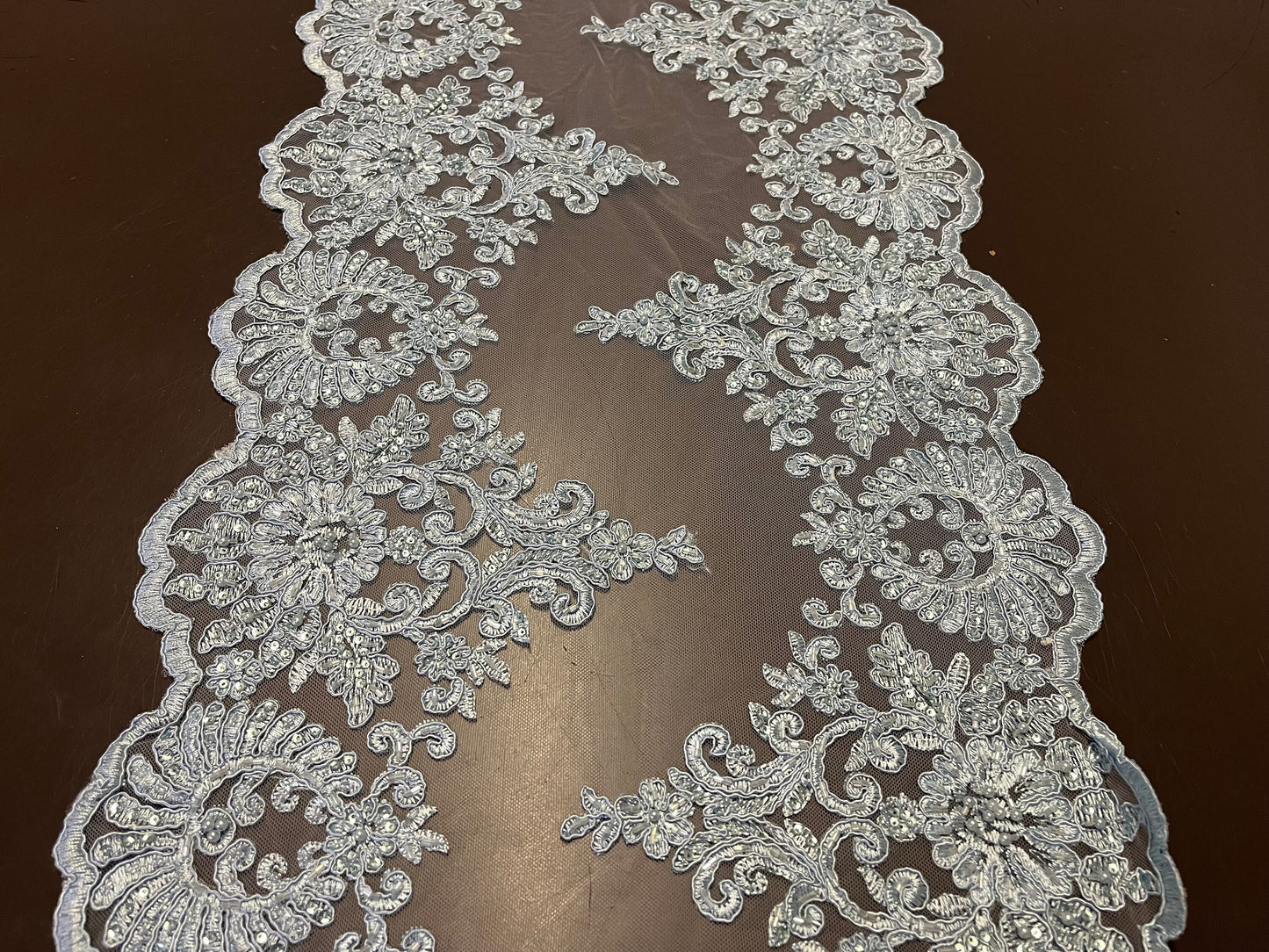 NEW High Class Double Border Embroidered Bead Sequins Corded Net Trim / Trimming