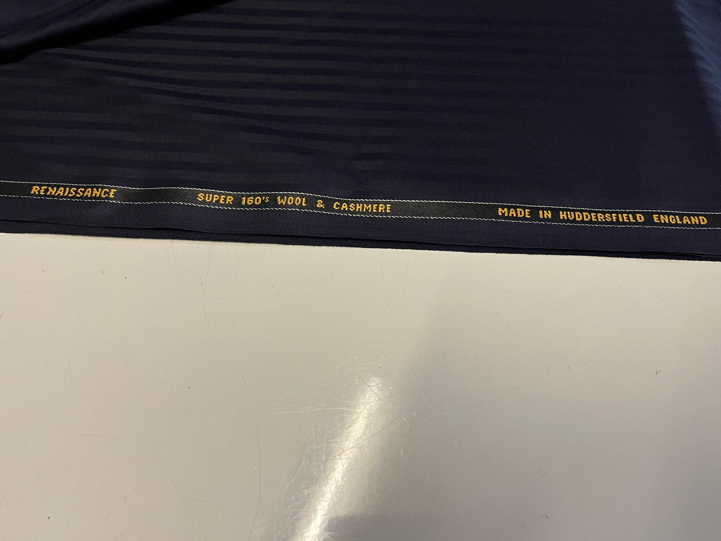 NEW High Class Navy Renaissance Super 160’s Wool And Cashmere Stripe Suiting Fabric