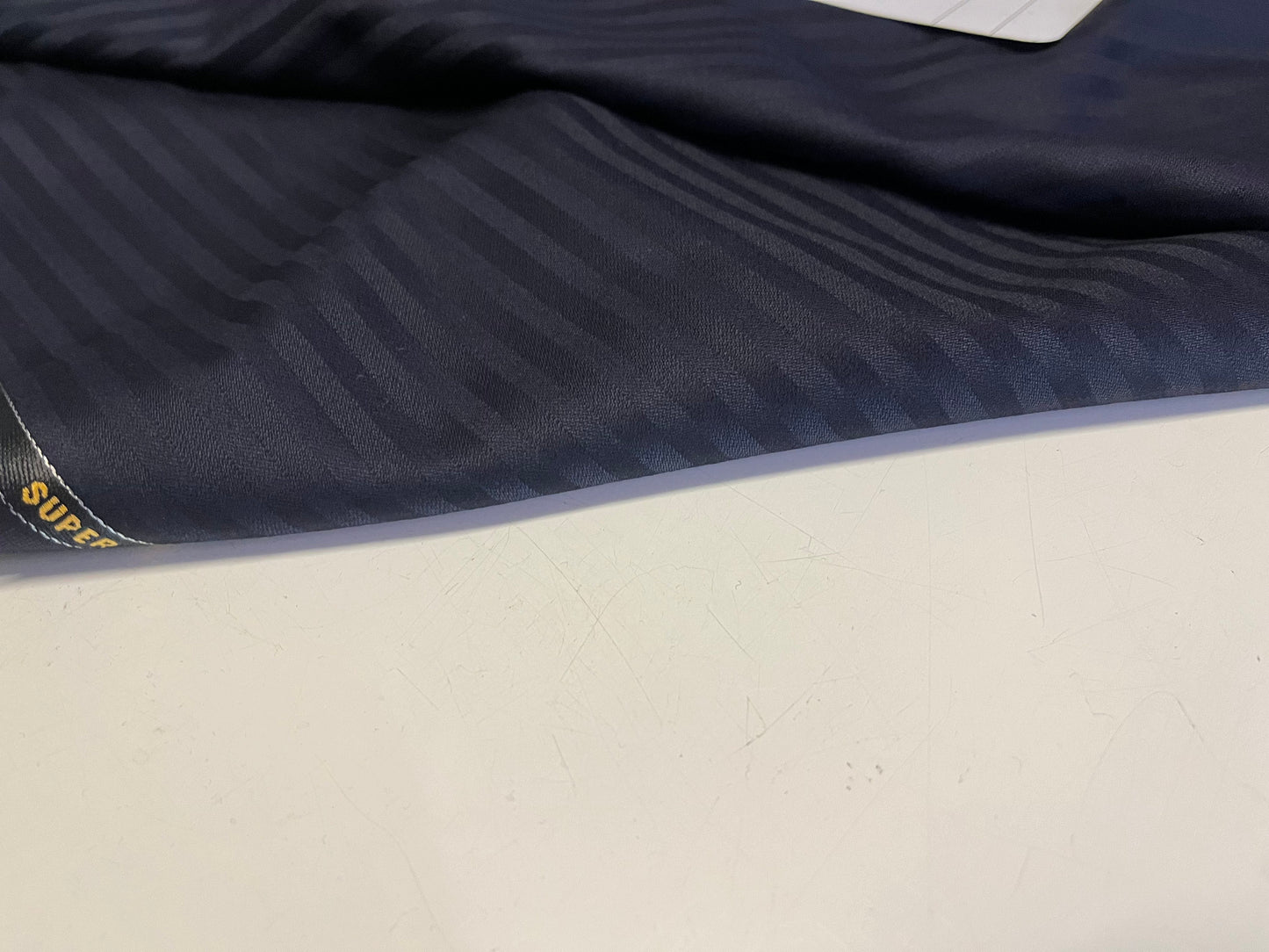 NEW High Class Navy Renaissance Super 160’s Wool And Cashmere Stripe Suiting Fabric