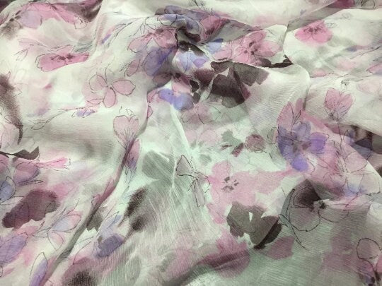 NEW High Class 100% Pure Silk Crinkle Chiffon Floral Print Fabric