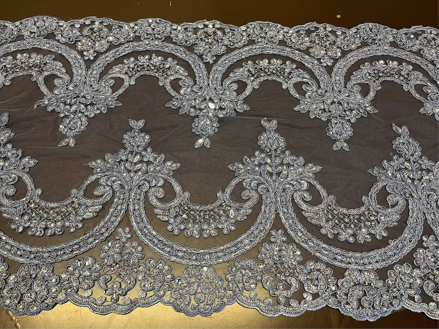 NEW High Class Double Border Embroidered Bead Sequins Corded Net Trim / Trimming
