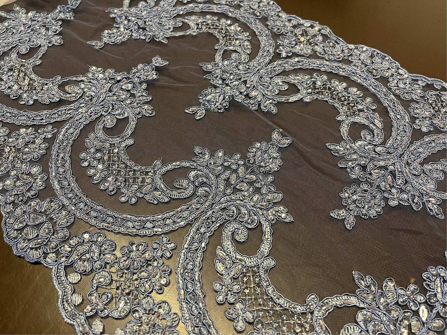 NEW High Class Double Border Embroidered Bead Sequins Corded Net Trim / Trimming