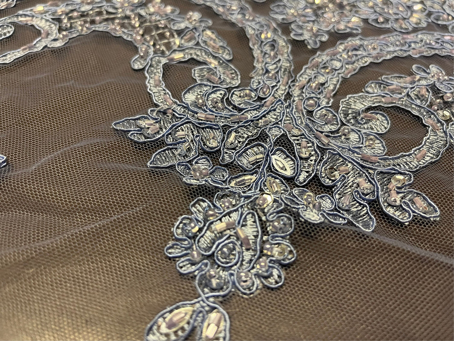 NEW High Class Double Border Embroidered Bead Sequins Corded Net Trim / Trimming