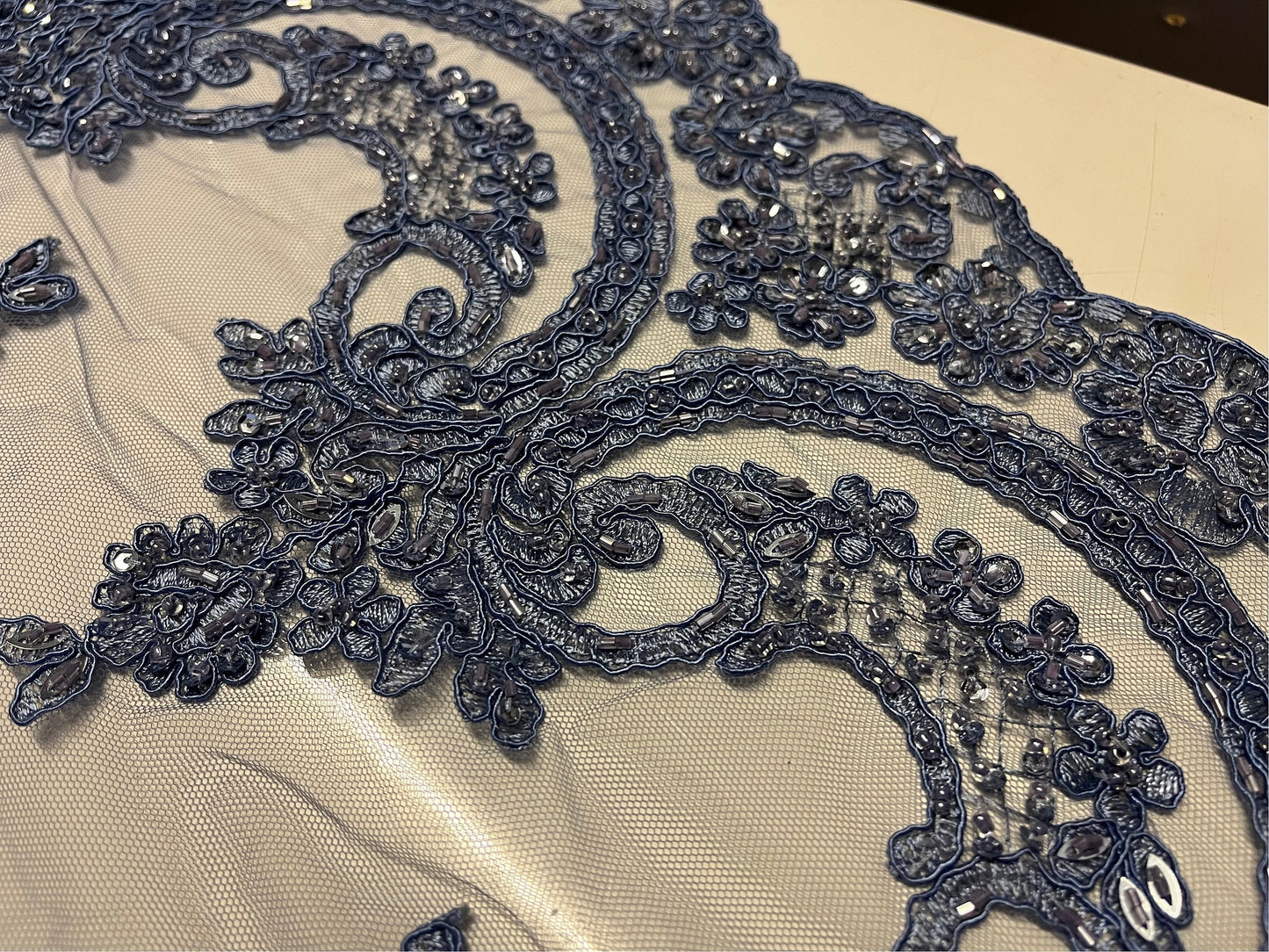 NEW High Class Double Border Embroidered Bead Sequins Corded Net Trim / Trimming
