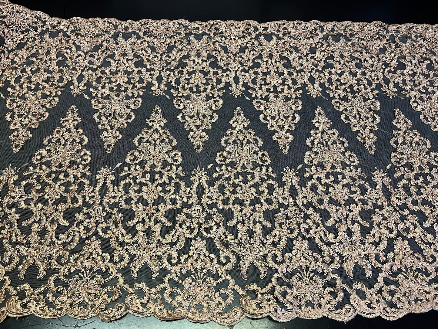 NEW High Class Double Border Damask Embroidered Bead Pearl Sequins Corded Net Trim / Trimming