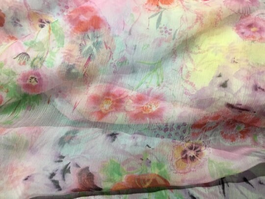 NEW High Class 100% Pure Silk Crinkle Chiffon Floral Print Fabric
