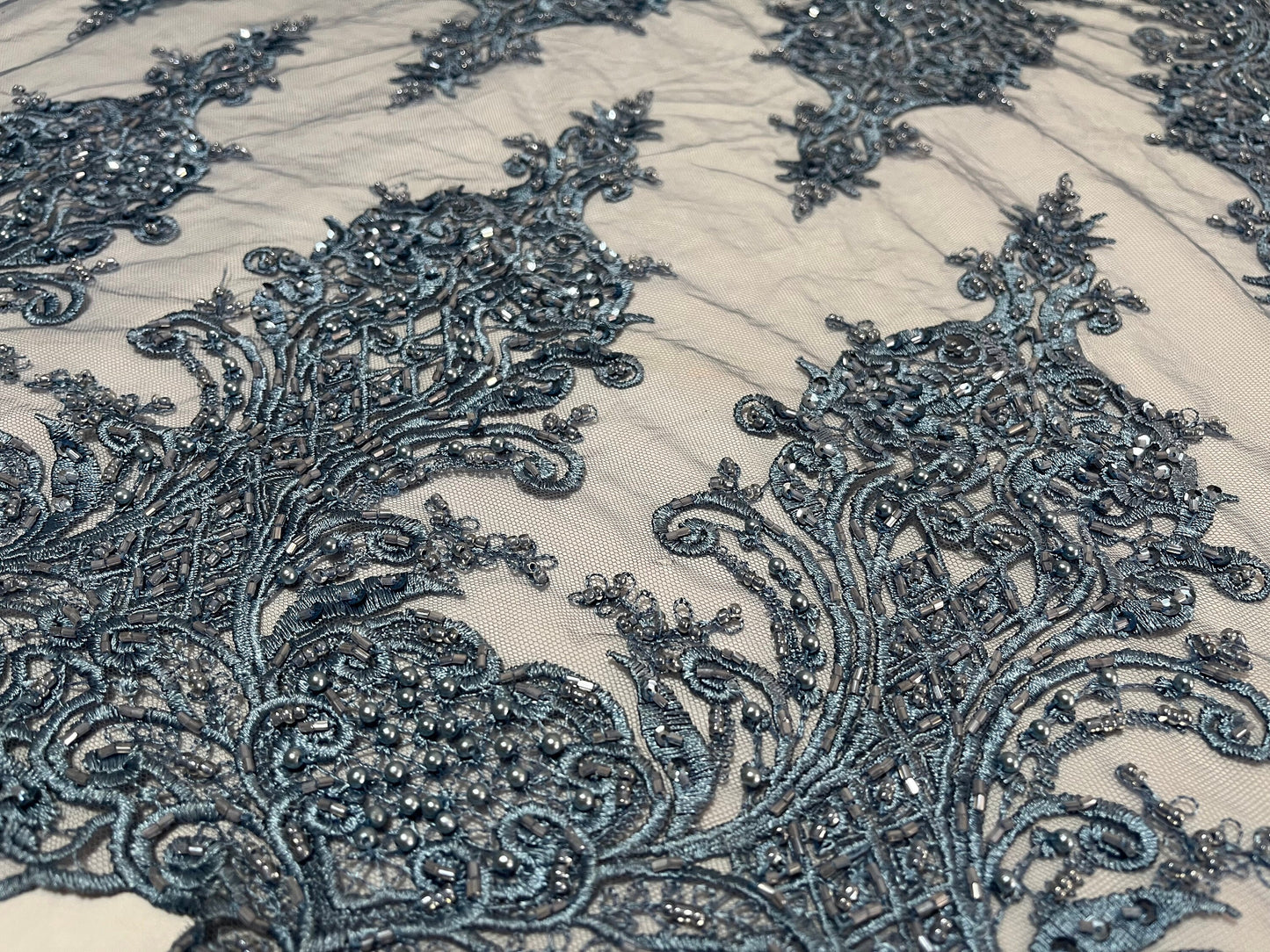 NEW High Class Double Border Damask Embroidered Bead Pearl Sequins Net Trim / Trimming