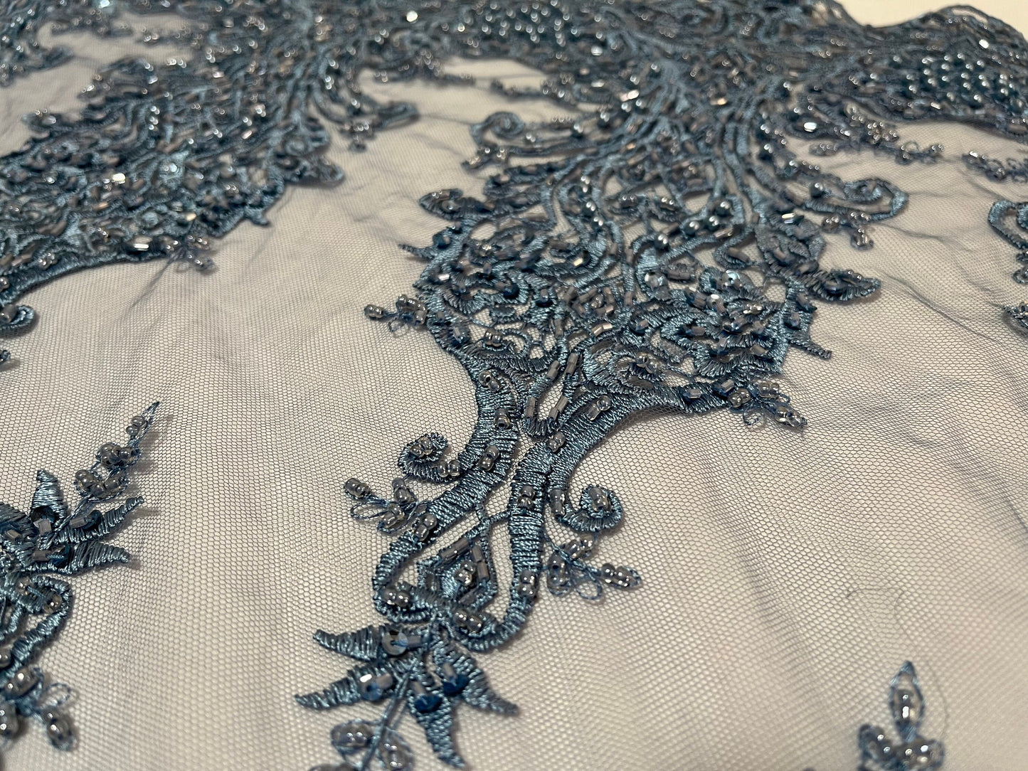 NEW High Class Double Border Damask Embroidered Bead Pearl Sequins Net Trim / Trimming