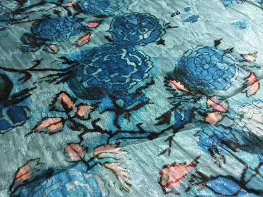 NEW Haute Italian Silk Lurex Floral Print Fabric Made In Italy