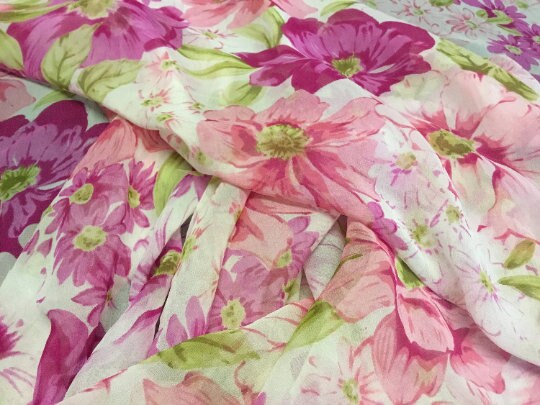 NEW High Class 100% Pure Silk Chiffon Floral Print Fabric