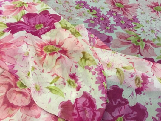 NEW High Class 100% Pure Silk Chiffon Floral Print Fabric