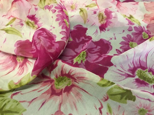 NEW High Class 100% Pure Silk Chiffon Floral Print Fabric