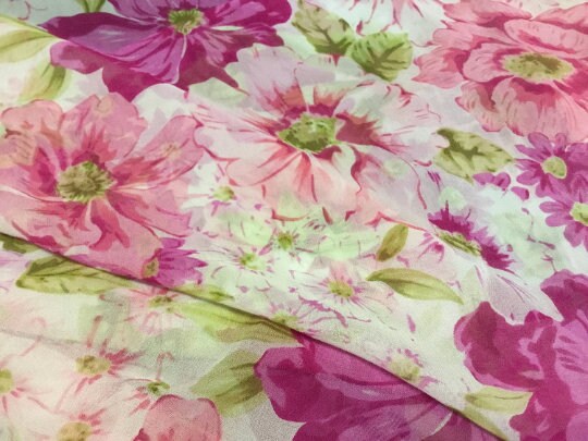 NEW High Class 100% Pure Silk Chiffon Floral Print Fabric