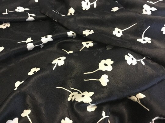 NEW High Class 100% Pure Silk Satin Burnout Effect Floral Print Fabric