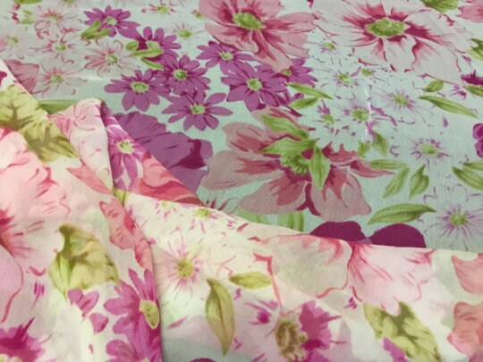 NEW High Class 100% Pure Silk Chiffon Floral Print Fabric