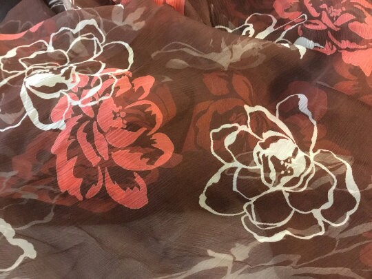 NEW High Class 100% Pure Silk Crinkle Chiffon Floral Print Fabric