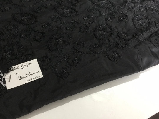 NEW Haute 100% Pure Fine Silk Taffeta Fine Floral Metallic Embroidery Fabric Made In France By Albert Guegain