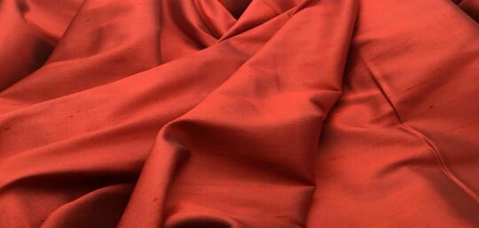 NEW High Class Red Burnt Orange Stretch Silk Slub Dupion Fabric