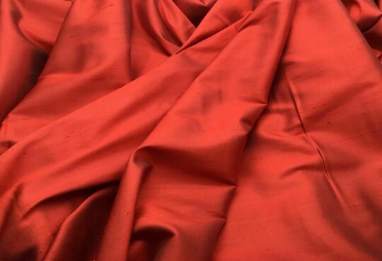 NEW High Class Red Burnt Orange Stretch Silk Slub Dupion Fabric