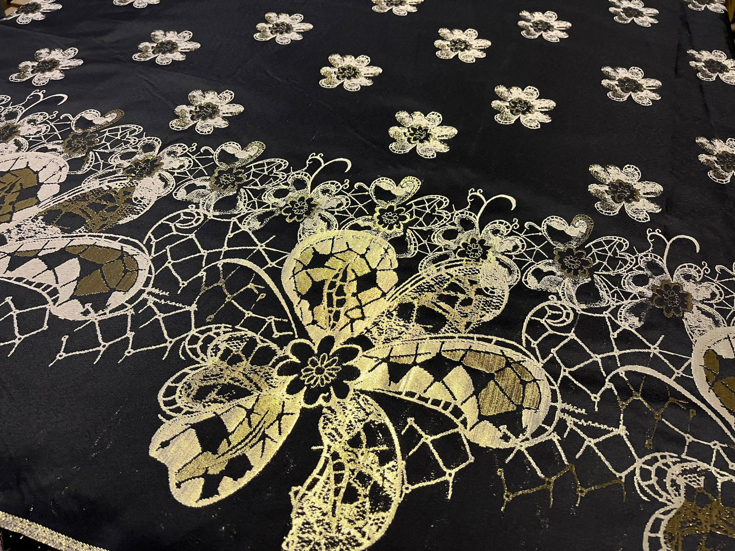 NEW High Class Double Border Black Gold Floral Jacquard Brocade Lurex Fabric