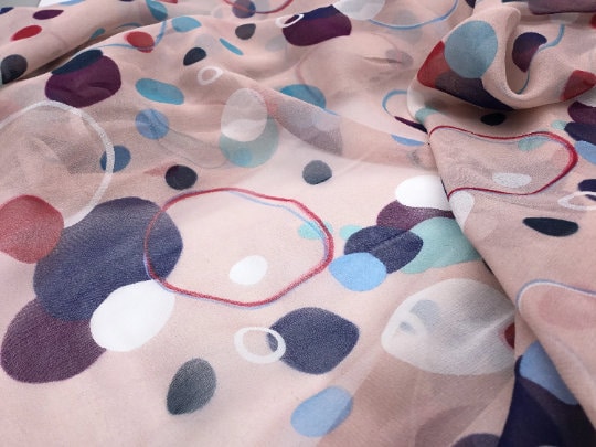 NEW High Class 100% Pure Silk Chiffon Polka Dot Print Fabric