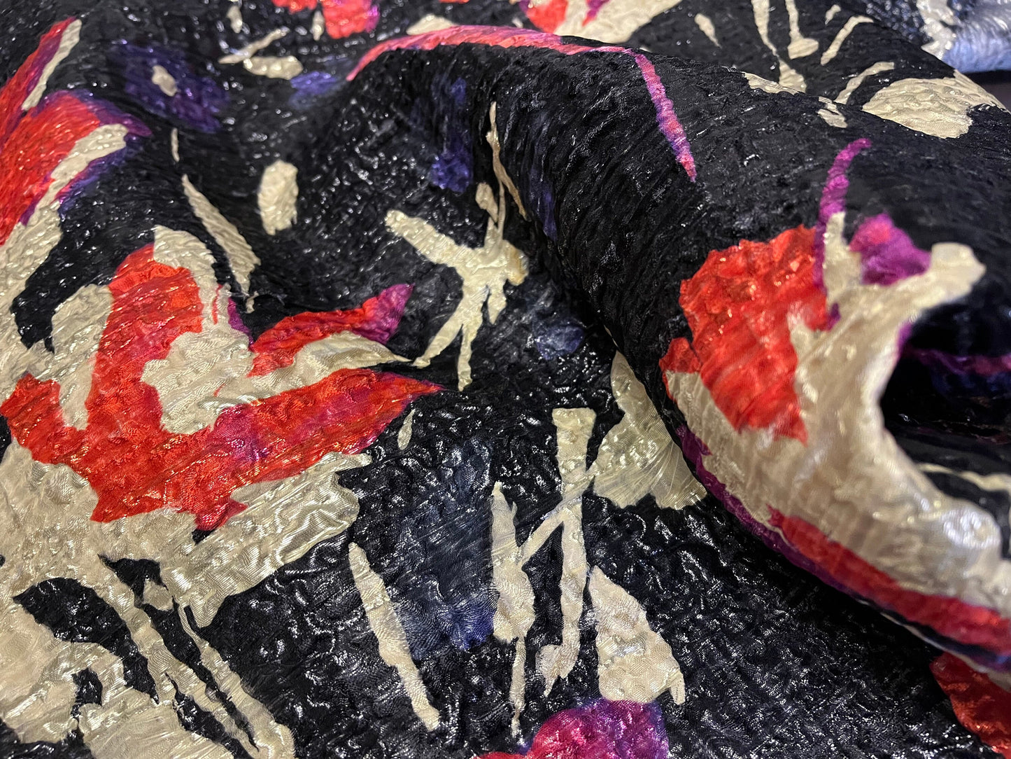 High Class Ruffo Coli For Haute Couture Silk Cloque Floral Print Fabric Made In Italy