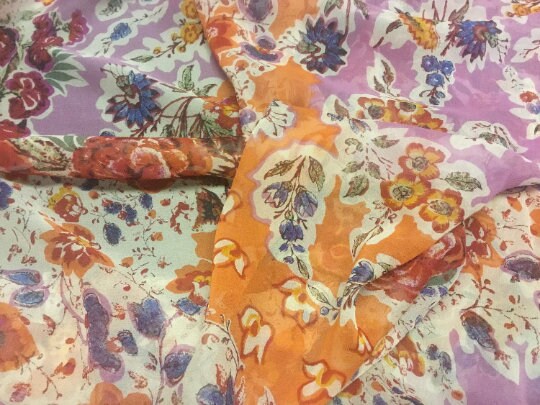 NEW High Class 100% Pure Silk Chiffon Floral Print Fabric