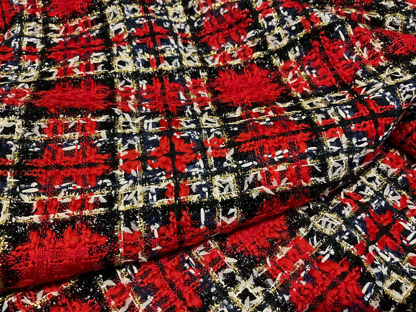 NEW High Class Check Wool Tweed Boucle Lurex Fabric