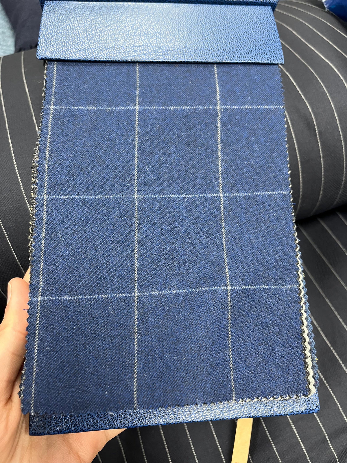 NEW High Class Navy Check Luxury Merino Wool Flannel Suiting Fabric (New Collection) (Please See Description)
