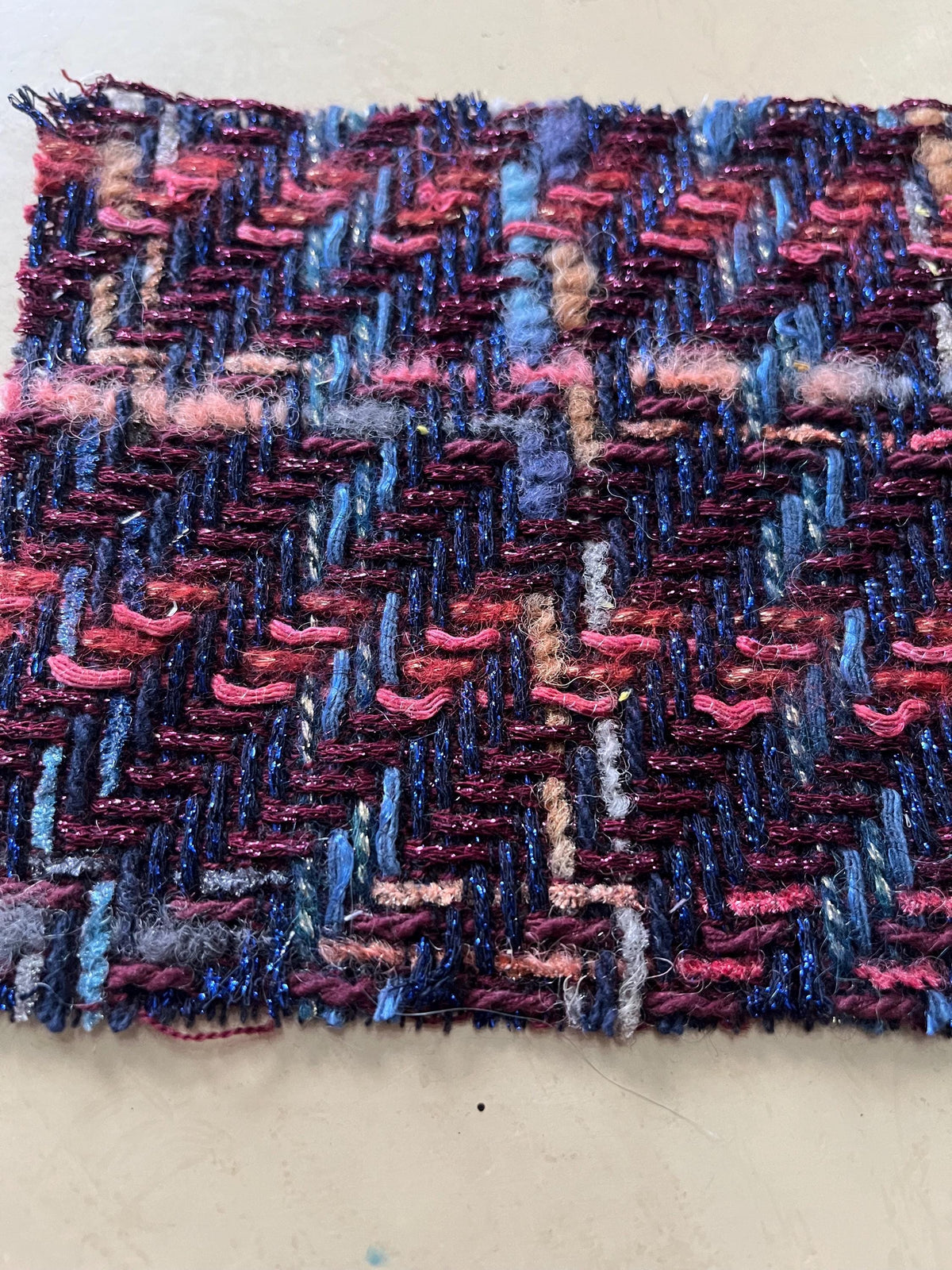 NEW High Class Wool Alpaca Metallic Blue Maroon Pastel Multi Check Couture Tweed Boucle Fabric (Read Description)