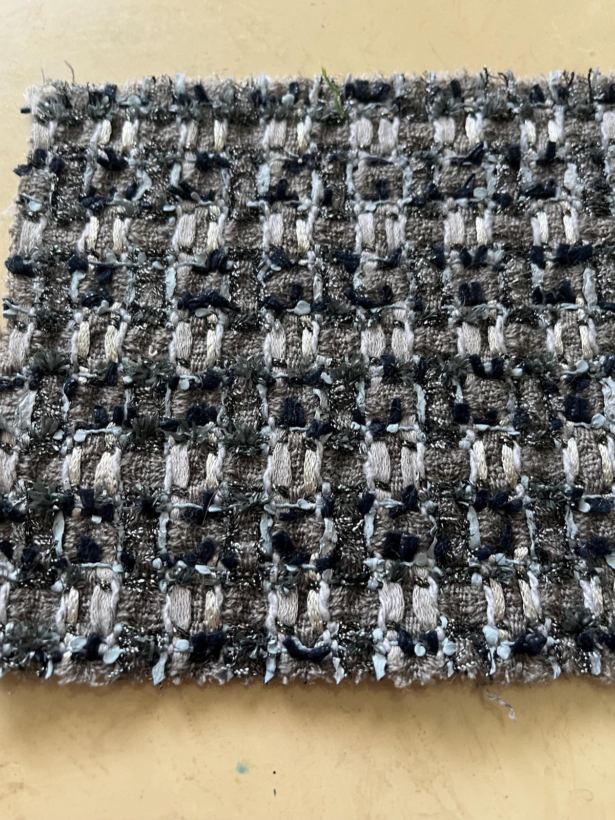 NEW High Class Wool Pastel Grey Navy Gun Metal Colour Couture Tweed Boucle Fabric (Read Description)