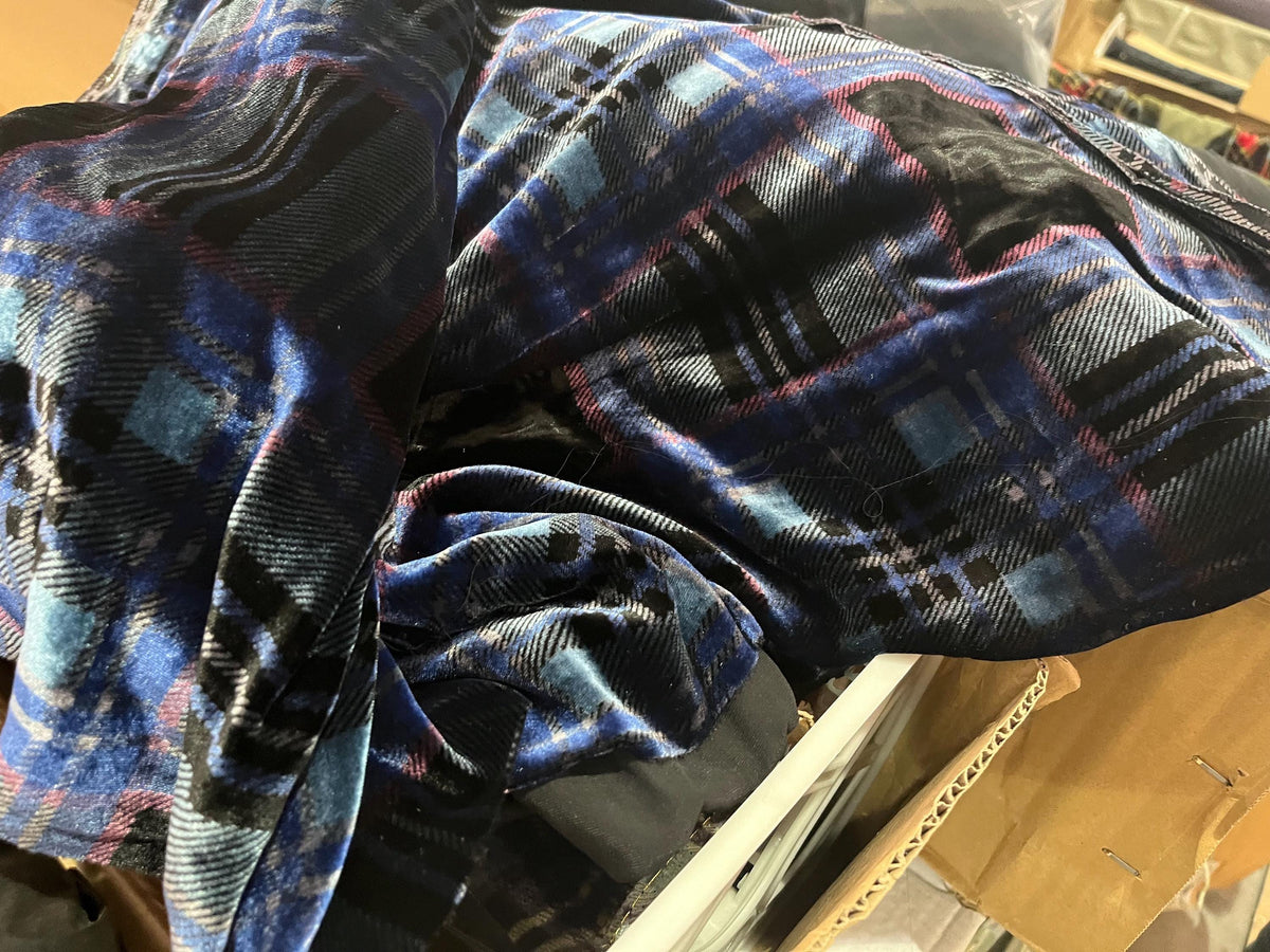 NEW High Class Viscose Silk Velvet Tartan Check Print Fabric (See Description)
