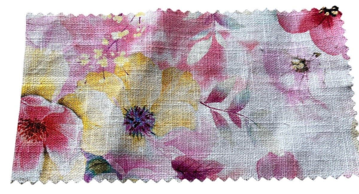 NEW High Class Linen Cotton Floral Print Fabric / Ideal For Dresses, Tops, Shirts, Trousers And Jackets (Please See Description)